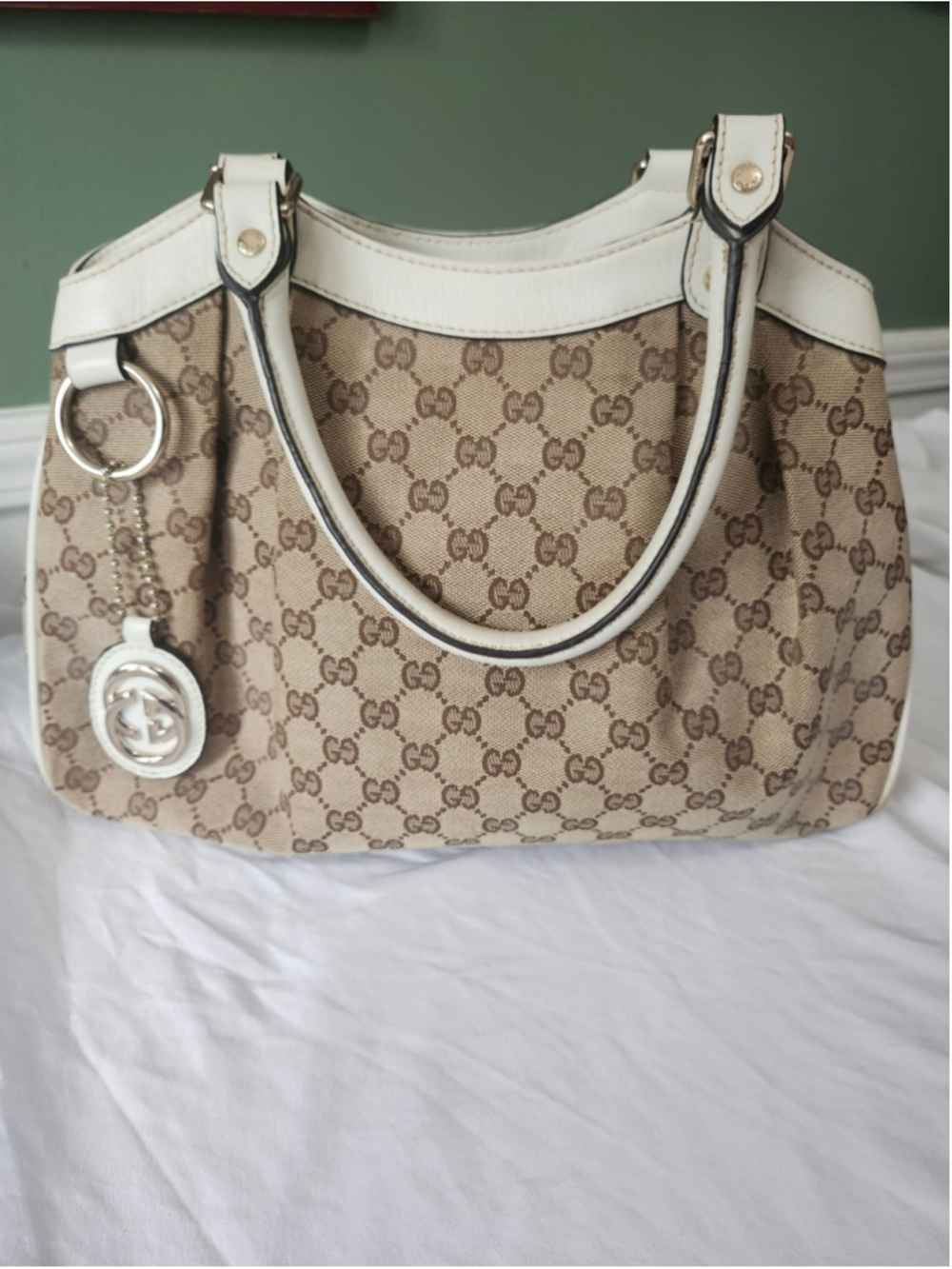 Gucci GG Canvas Shoulder Bag One Size Beige and White